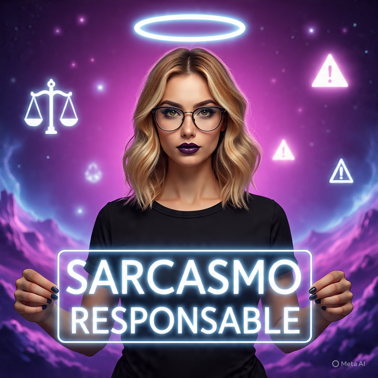 Imagen de un sarcástico con un halo y alas de ángel, pero con una expresión ligeramente traviesa, simbolizando el sarcasmo responsable.